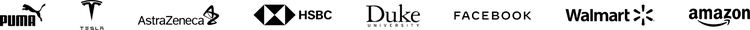 Logo display of companies that use Acrobat, including Puma, Tesla, AstraZeneca, HSBC, Duke University, Facebook, Walmart, and Amazon.