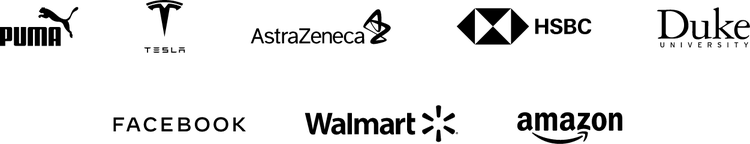 Logo display of companies that use Acrobat, including Puma, Tesla, AstraZeneca, HSBC, Duke University, Facebook, Walmart, and Amazon.